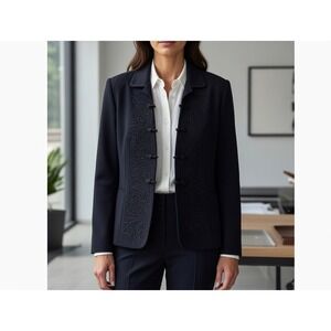 Vintage Lord & Taylor Women Embroidered Wool Blazer Knot buttons Size 14‎